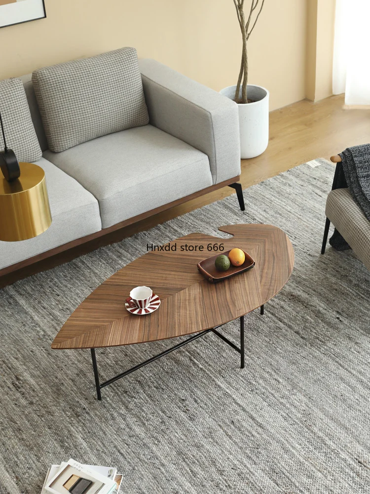 zq Modern Minimalist Leaf Tea Table Small Apartment Living Room Creative Minimalist Walnut Tea Table