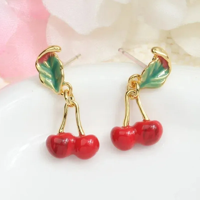 

Cute Sweet Red Cherry Dangle Earrings for Women Beautiful Girls Cute Fruit Jewelry Jewelry French Pendant Gifts for Girlfriend