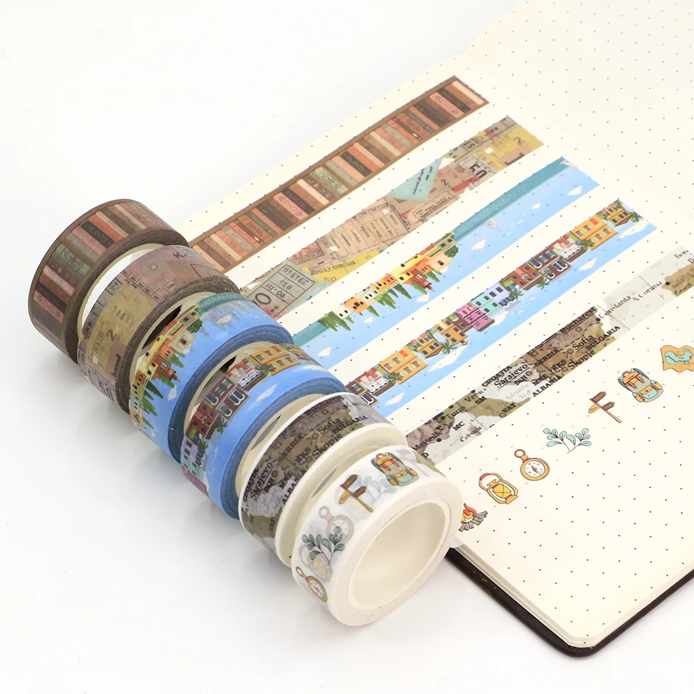 1PC 15mm*10m Travel Map Books Seaside Town House Journal Stationery Decorative Washi Tape Scrapbooking MaskingTape sticker