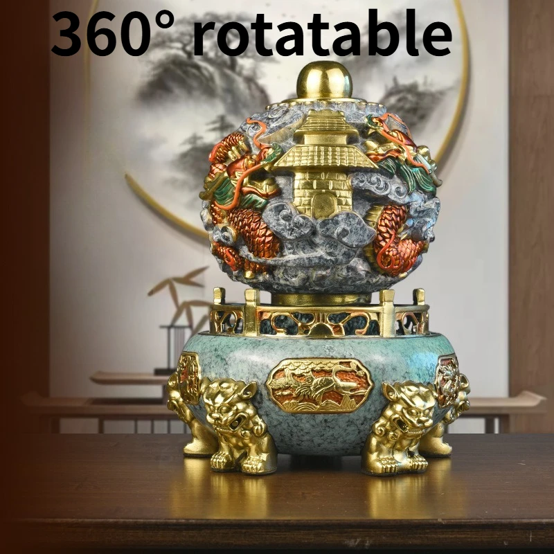 Copper Nine Turn Qiankun Furnace Dragon Pattern Cauldron Ornament Treasure Pot New Chinese Office Decoration Craft High End Gift