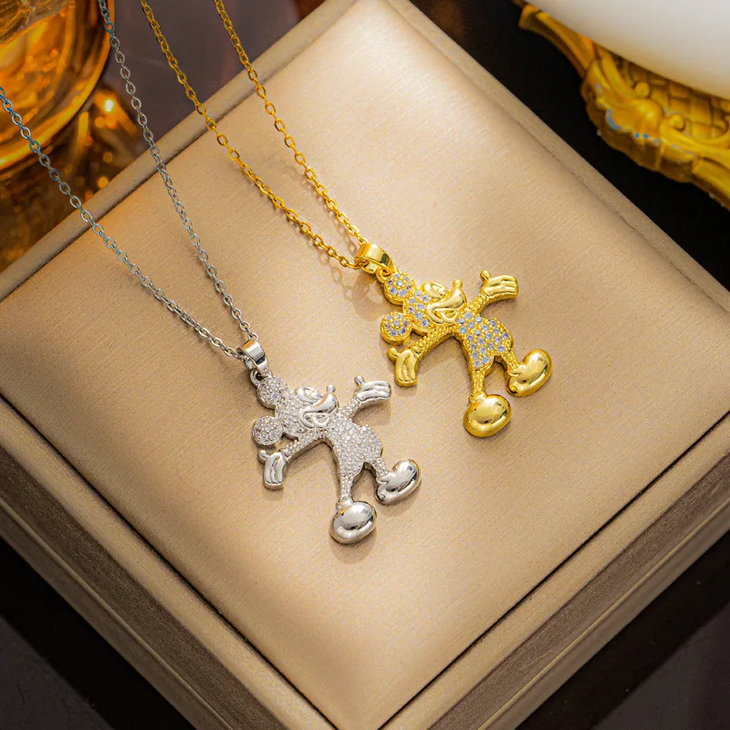 Cartoon Sanrio Mickey Collarbone Chain Crystal Smiley Face Gold and Silver Colour Pendant Jewelry Souvenir Accessories Gifts