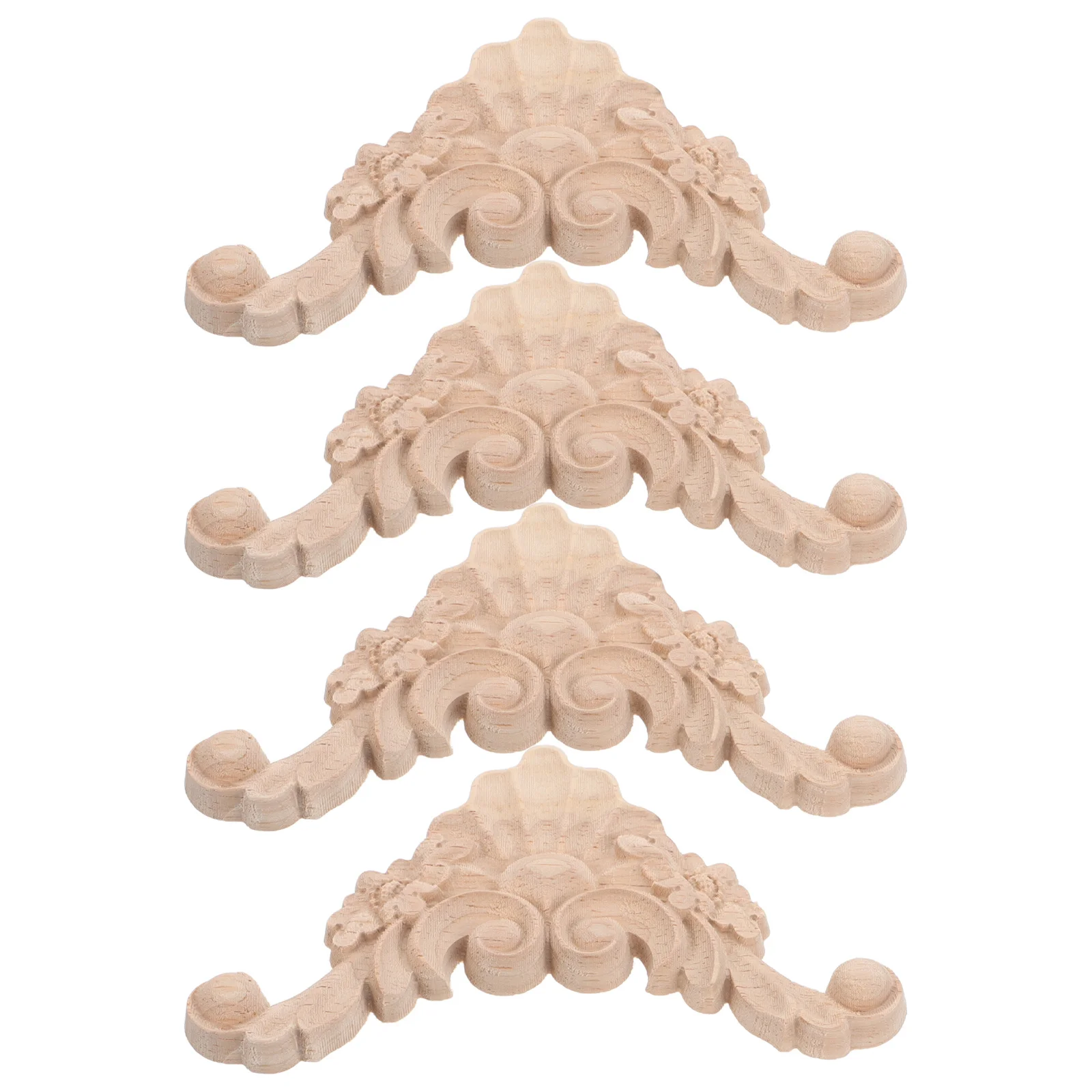 

4Pcs Decorative Wood Carved Corner Appliques European Style Unpainted Wood Flower Onlays Cabinet Door Furniture Trim Decorations