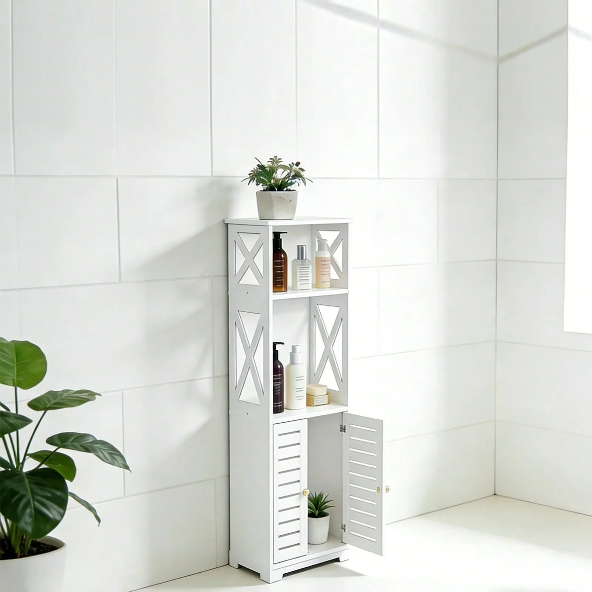 White Multi-Tier Bathroom Gap Storage Cabinet, Floor Standing Toilet Side Organizer