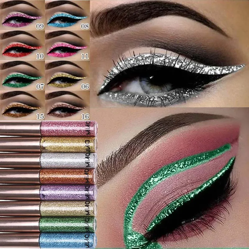 16 Colors Diamond Liquid Eyeliner Professional Silver Green Shiny Eyes Flash Long-lasting Liquid Glitter Eye Liner Beauty Makeup