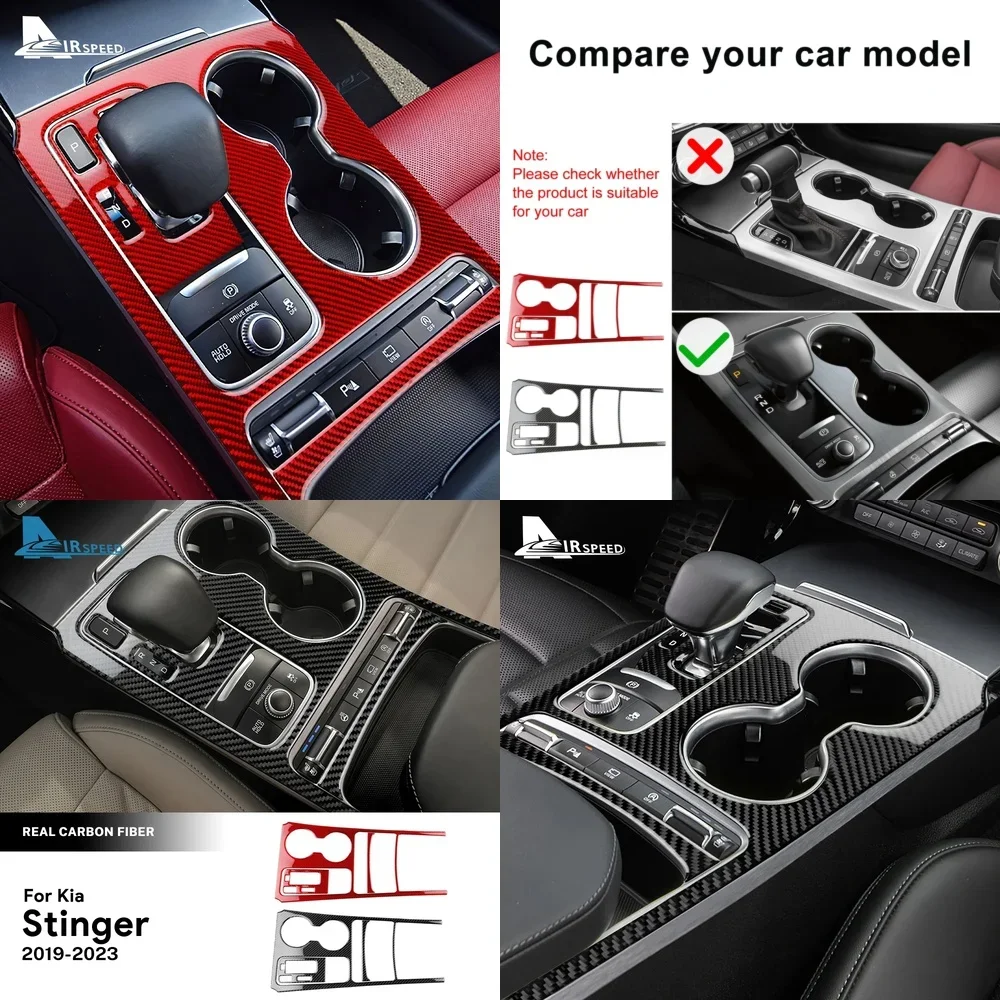 

Наклейка из настоящего мягкого карбона для Kia Stinger 2019-2023 (левый/правый руль), декоративная накладка на центральную консоль и рычаг КПП