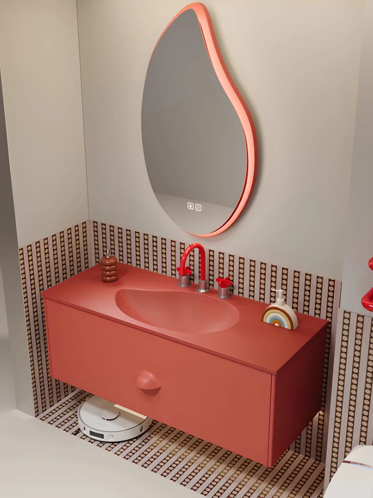 

Integrated mango basin dopamine cream style beauty shelf bathroom cabinet