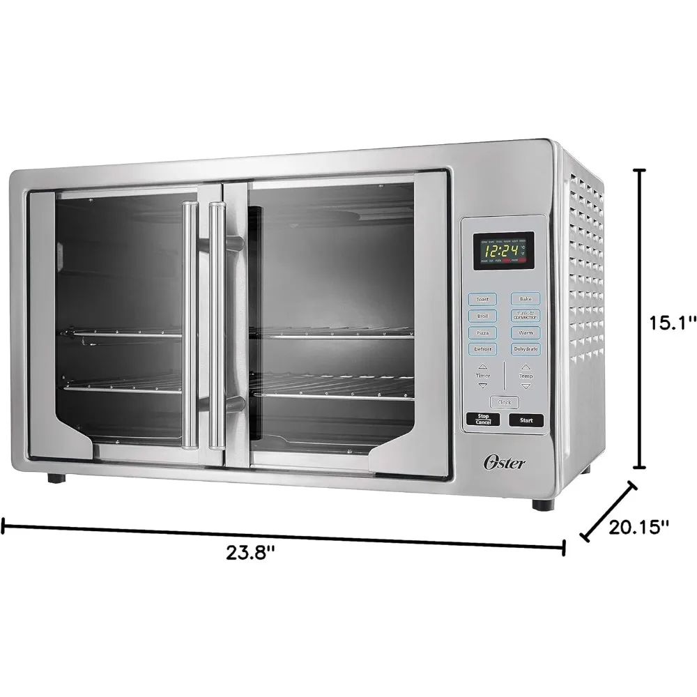 Four à convection en acier inoxydable, grille-pain 8 en 1, XL, compatible avec les pizzas de 2 à 16 pouces, porte française