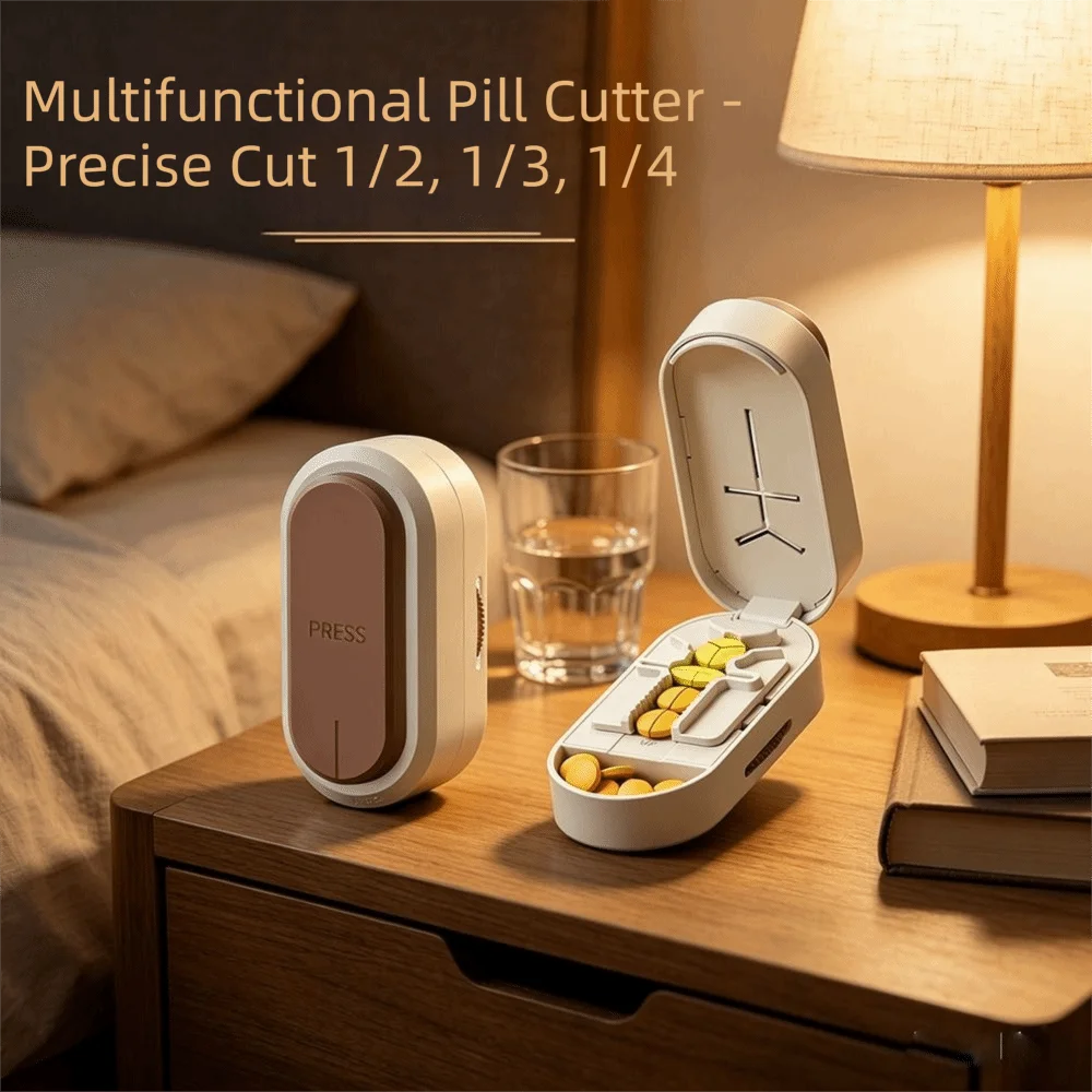 Dustproof Pill Cutter Hidden Blade Adjustable Quartering Pill Divider Drug Tablet Divider Organizer Medicine Divider