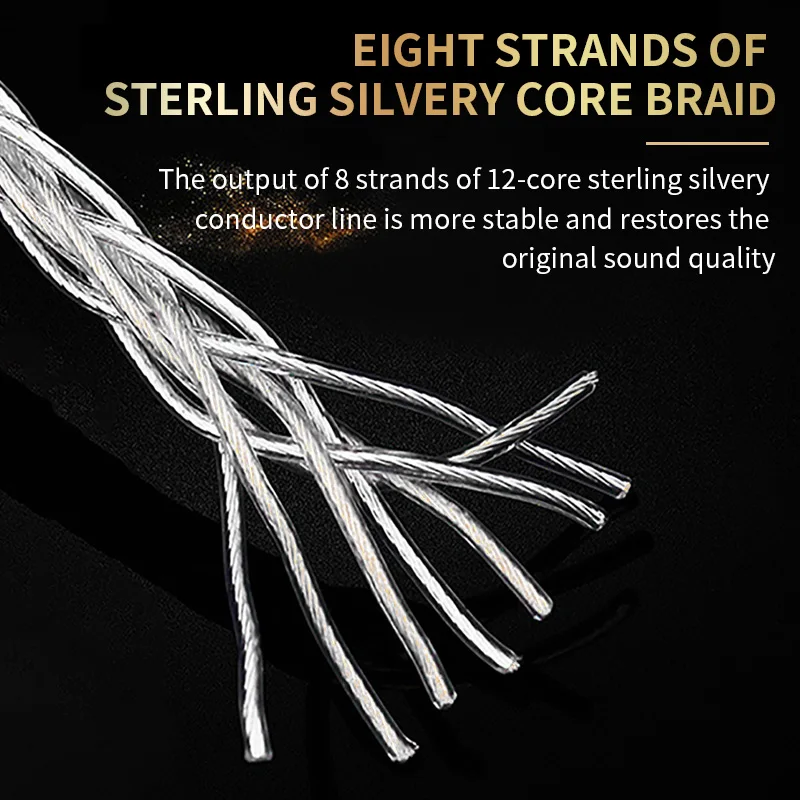 Audio earphone cable 8 Core Graphene 4N sterling sliver plated  iem Cable MMCX 2Pin 4.4mm 3.5mm aux jack Litz coaxial structure