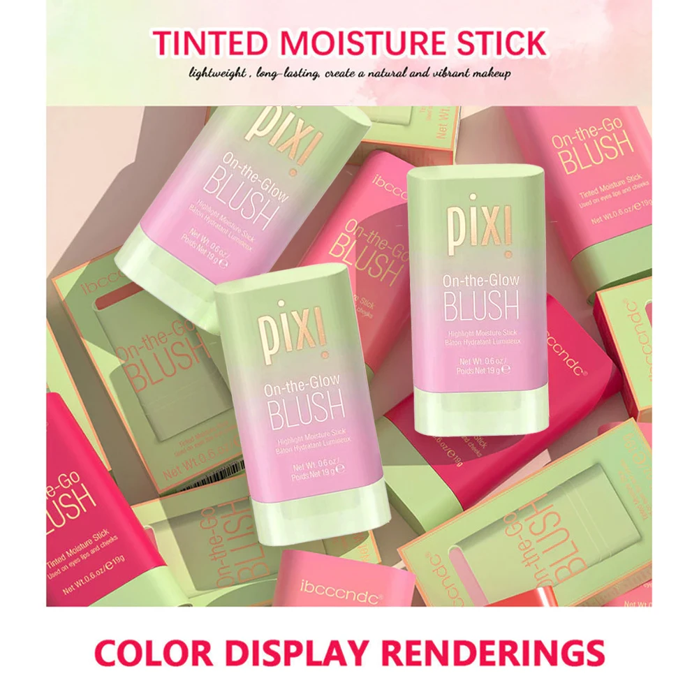 ピクシー オンザグロー ブラッシュ フェイスメイクアップ、自然な輝きのある肌のためのアイシャドウ、リップスティック、パウダーブラッシャー、3in1ビューティースティック