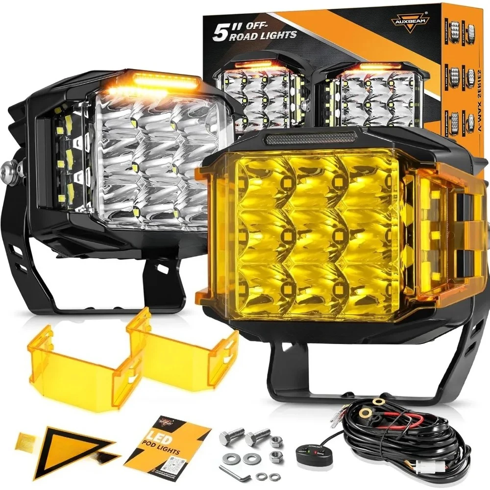 Store Best-Sellers 5 Inch LED Pod Lights 168W Super Bright Cube Offroad Spot Flood Combo Driving Lights with Side Shooter Amber
