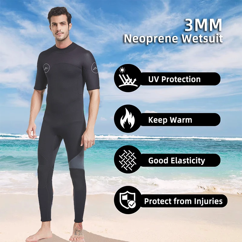 

3MM Neoprene Wetsuit One-Piece Suits Keep Warm Surf Scuba Diving Suit Fishing Warm Spearfishing Kitesurf Men Beach Swimsuit