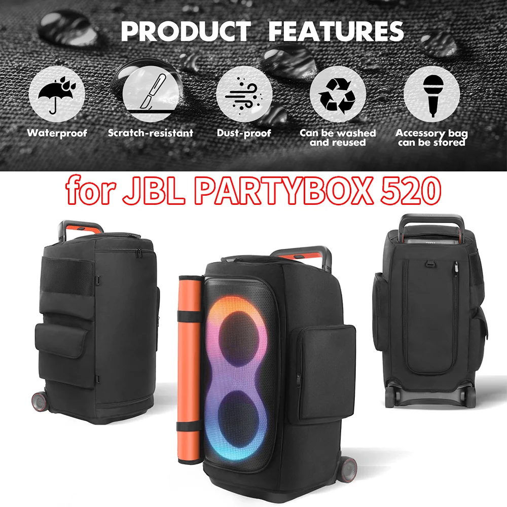 JBL PARTYBOX 520용 마이크 포켓 파티 스피커 먼지 커버 지퍼 잠금 패딩 스피커 보호 커버가 있는 스피커 휴대용 커버