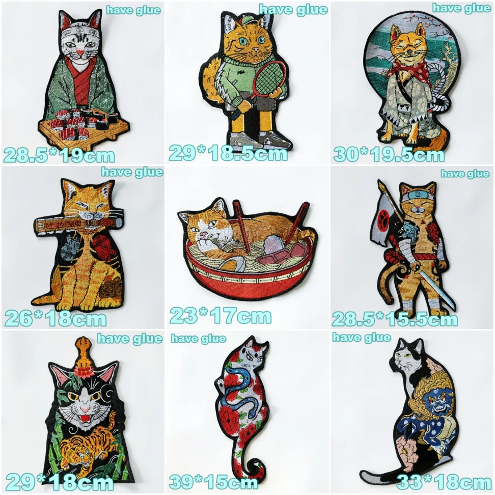 Embroidery Cool Cartoon Noodle Cat Patch,cats Badges,cute Animal Appliques,cartoon Patches for Clothing DIY Accessory ID225115