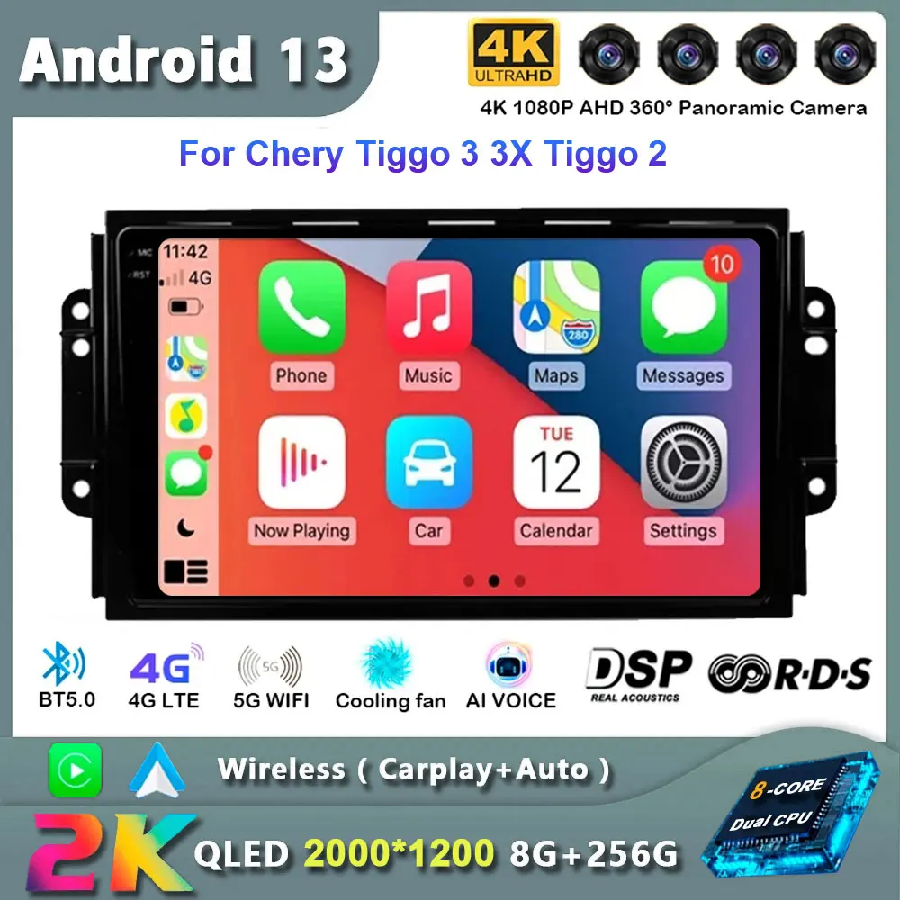 4G DSP Android For Chery Tiggo 3 3X Tiggo 2 Car Radio Multimedia Video Player Carplay GPS Navigation Stereo Autoradio DVD DR 3.0