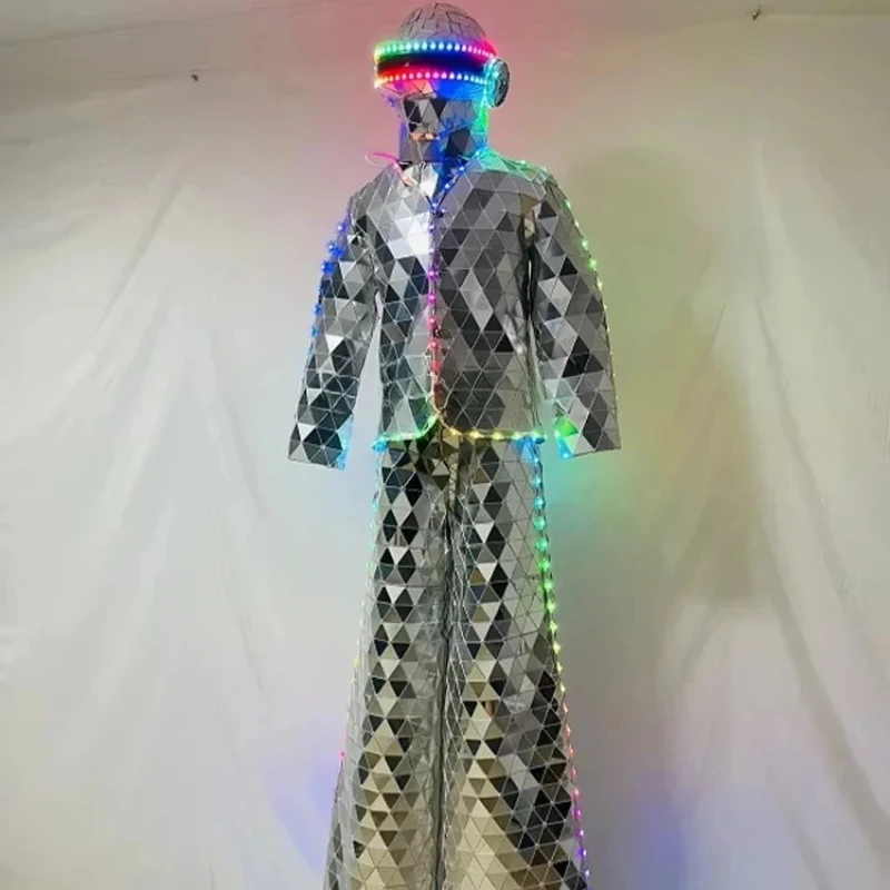 

LED Silver Stilts Walker Robot Suit Costume Gold DJ Party Show Performance Clothing Halloween Festival Cosplay Suit