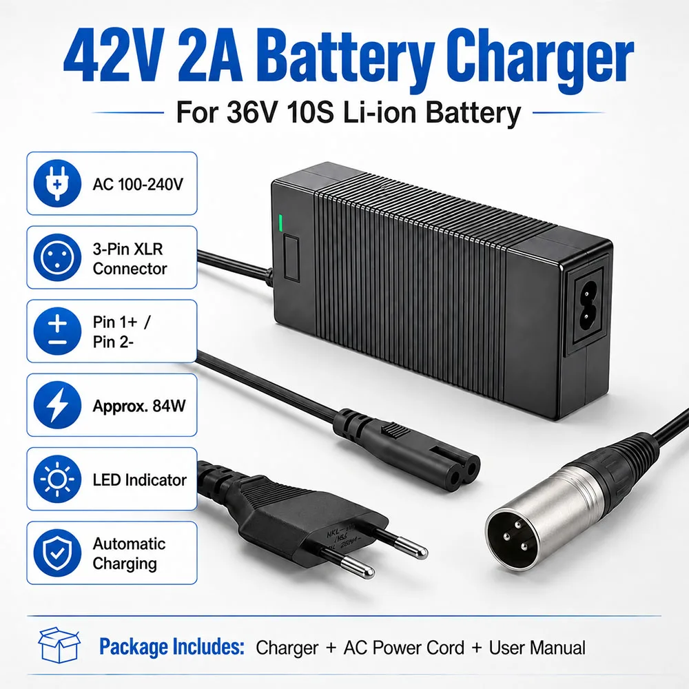 42V Electric Bike Charger 3Pin XLR for Swagtron EB6 Fat-tire,Heybike Cityscape,Giant Bike,Ecotric Starfish Dolphin Peacedove 20