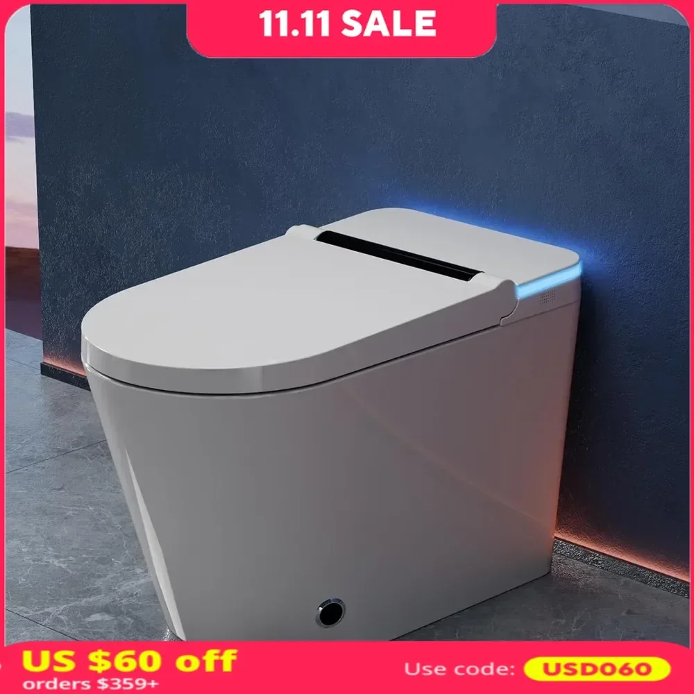 Smart Toilet,with Tank, Auto Open Close, Heated Seat, Foot Sensor Flush, Built-in Booster Pump, Powerful Flushing,Toilets