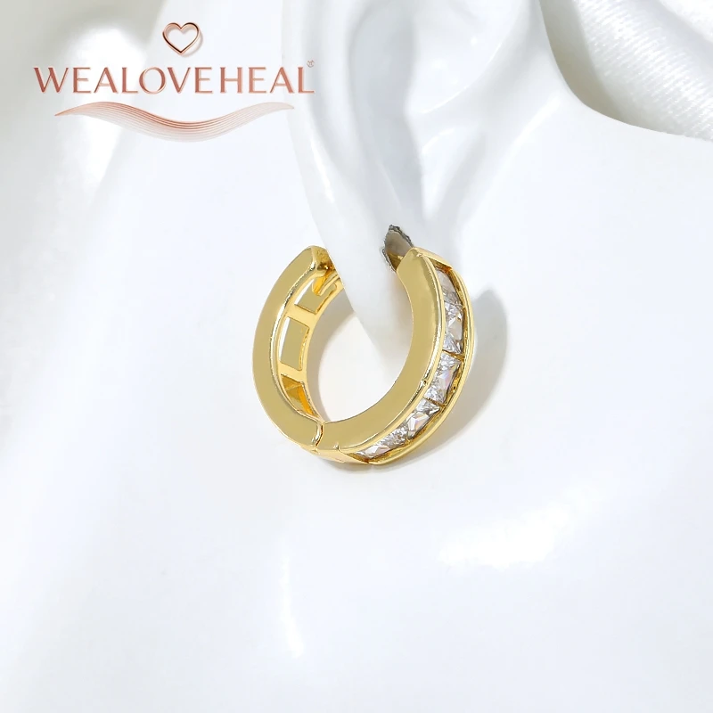 ohrringe, ohrringe damen, Klassische Prinzessinnen-Schliff CZ Huggie Creolen für Damen, 18K vergoldetes Messing, hohl, schlicht, elegant, vielseitiger Schmuck – Detail 19