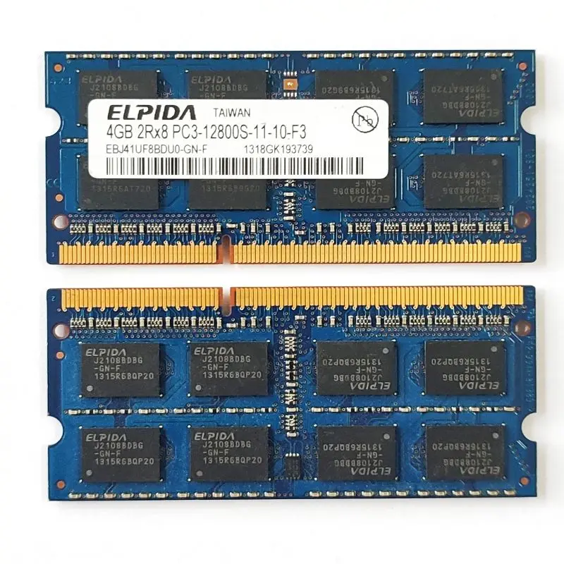 ELPIDA RAMs DDR3 4GB 1600MHz Memória portátil ddr3 4GB 2Rx8 PC3-12800S 1.5V SODIMM 204PIN