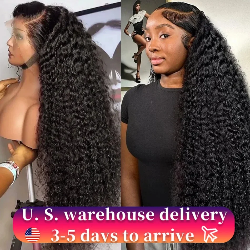 Deep Wave HD Transparent Lace Frontal Wig Human Hair Brazilian Curly 30 32 Inch Lace Front Wig For Women