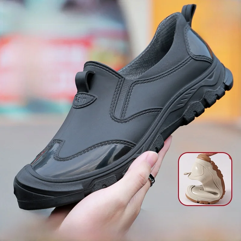 

Мужские резиновые сапоги с низким верхом без шнуровки Faionable Fall oes Противоскользящие водонепроницаемые износостойкие кухонные строительные рабочие ботинки...