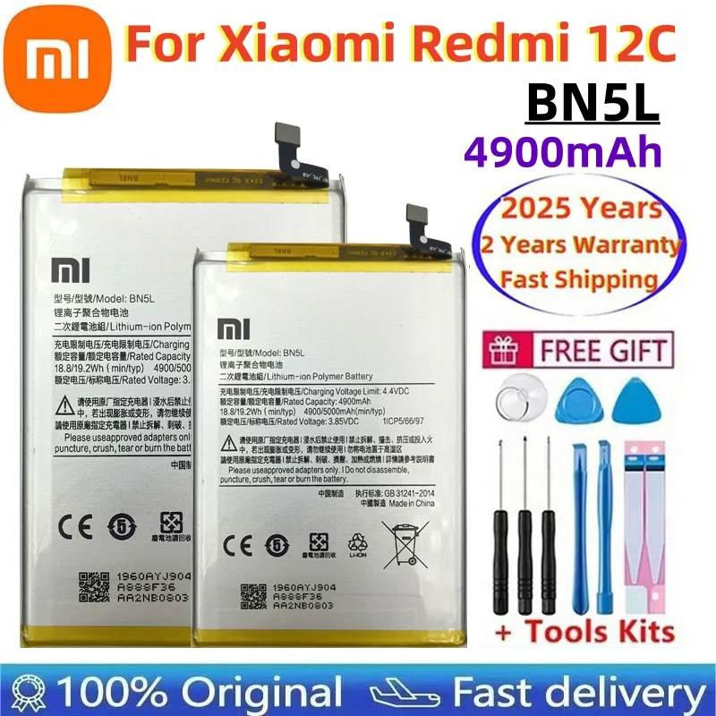 2025 Years 100% New Original Battery BN5L For Xiaomi REDMI 12C Battery Batteries Bateria + Free Tools Fast Shipping