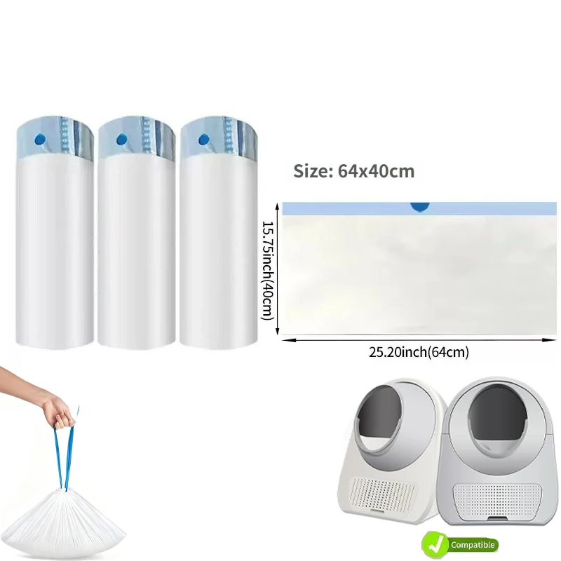3 Rollers 60 Count 25.2"x15.75" Trash Bags, for Catlink Automatic Cat Litter Box for Scooper Young & Luxury PRO & Ultra