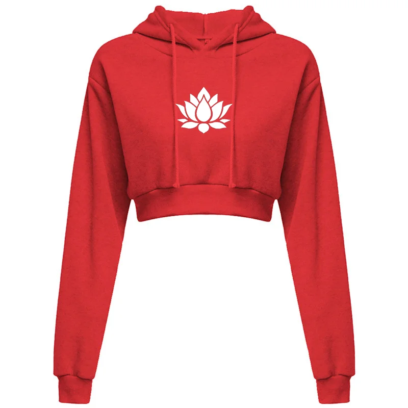 New women's Lotus Print Hooded Sweatshirt Women's Hip-hop Style Sportswear Street Style Short Outfit Slim Fit Hooded Sweatshirt