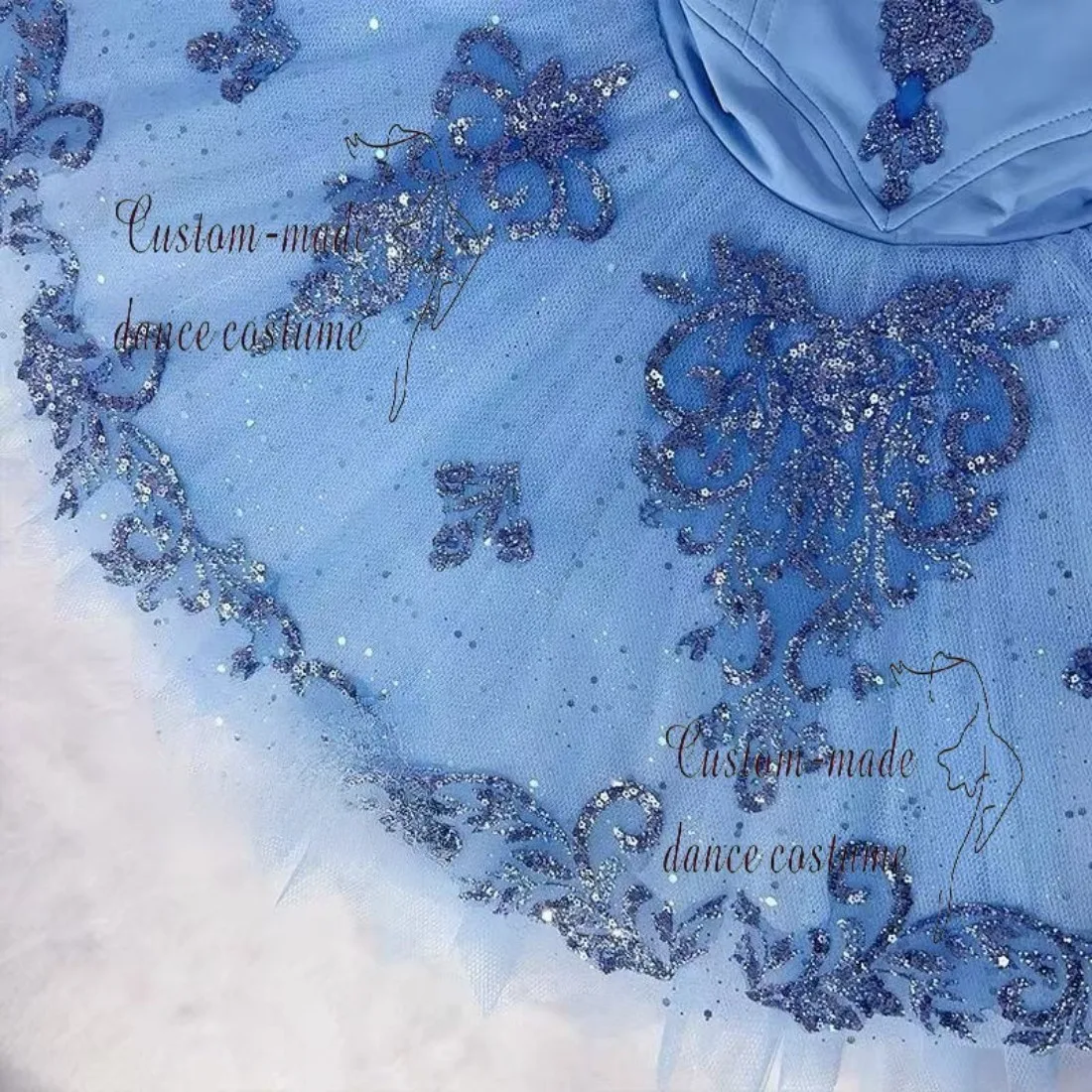   Professionelles, himmelblaues, verziertes Tutu für Ballettwettbewerbe