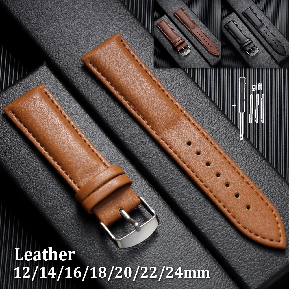 

Handmade PU Cowhide Watchband 12mm 14mm 16mm 18mm 20mm 22mm 24mm Brown Black Soft Strap Vintage Italian Style Men Women Bracelet