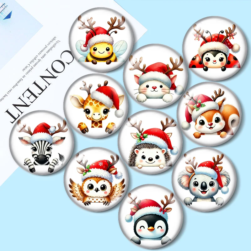 

Peeking Christmas Animals 10pcs mix18mm/20mm/25mm Round photo glass cabochon demo flat back Making findings
