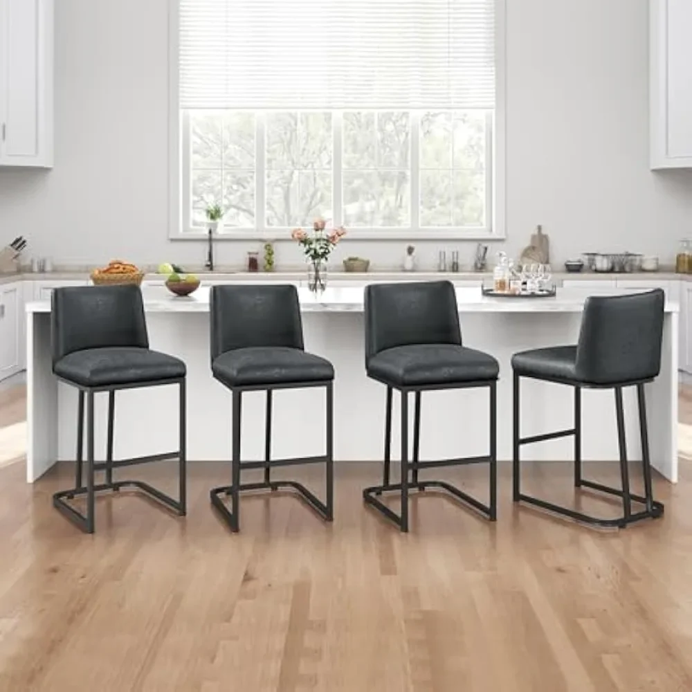 Counter Height Bar Stools 24\'\' Kitchen Bar Stools Set of 4 Upholstered Modern Island Chairs with Back and Metal Legs