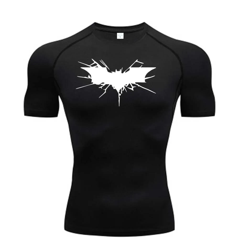 Bat Printed Men's Tight T-Shirt Running Compression Compression T Shirt Gym Fitness Jogging Short Sleeve Male Casual Shirt Tops