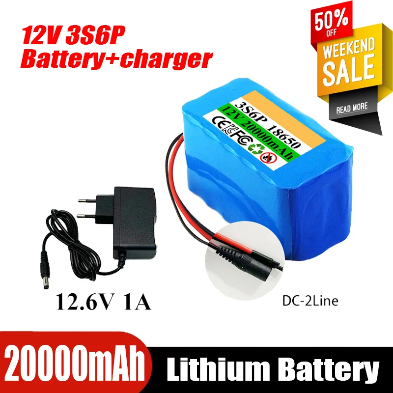 12v 3S6P 20Ah Battery Pack 18650 Lithium Battery Electric Scooter, Electronic Toy Gun, Energy Storage for Electric Tools+charge