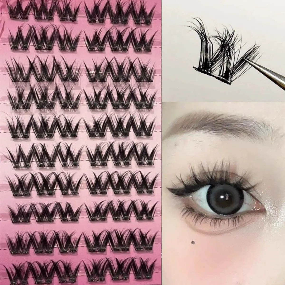 12 rijen gemengde race valse wimpers met dik, gesegmenteerd ontwerp, internetberoemd, dezelfde stijl, natuurlijke simulatie