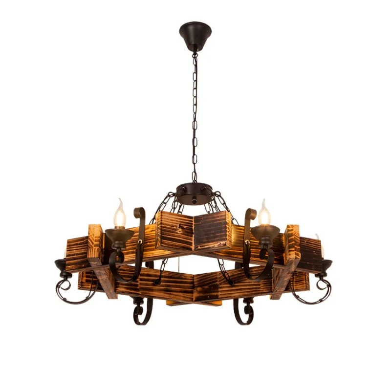 

Retro industrial style boat wood chandelier, restaurant bar counter personality, coffee wood lighting