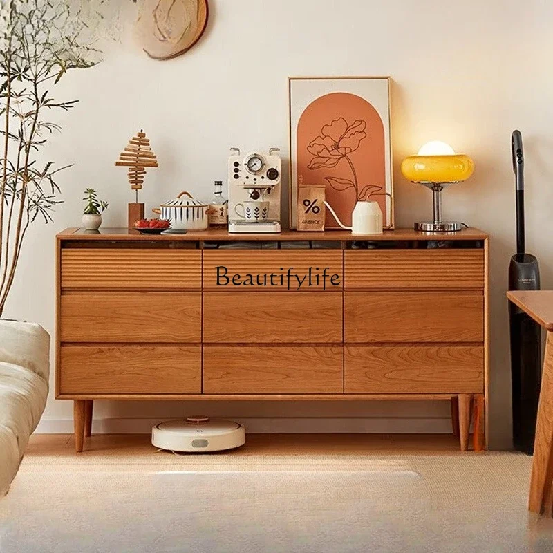 

yj5 All solid wood nine-chest cabinet Nordic retro small apartment bedroom living room storage drawer side cabinet