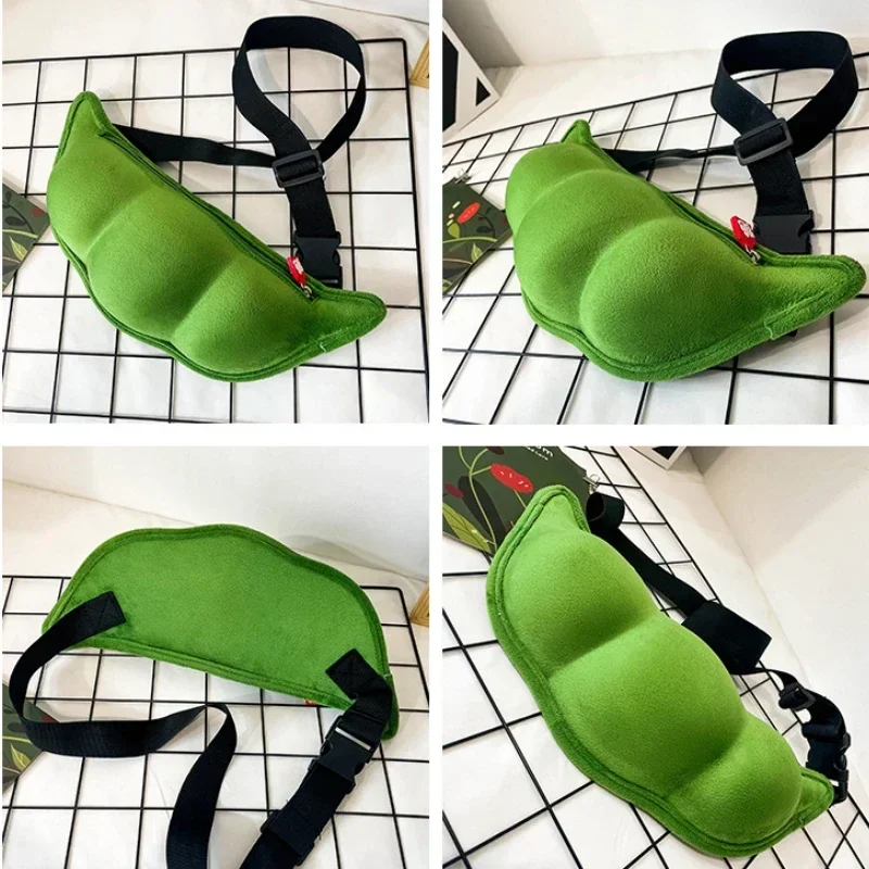 2024 Personality Creative Edamame Shape Ladies Messenger Bag Plush Pea Shoulder Bag Fun and Funny Chest Bag Bolsa De Mensajero