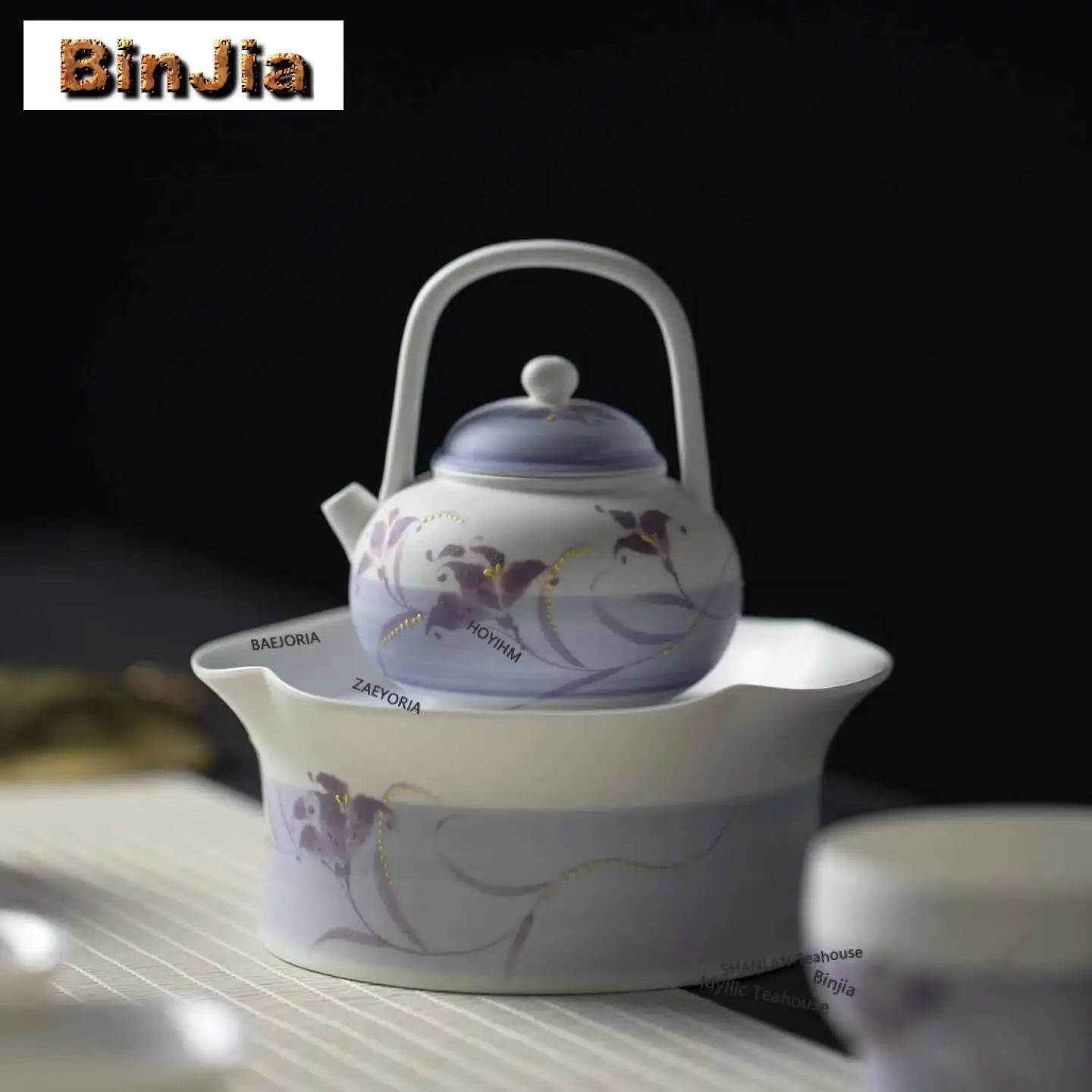 135ml Misty Purple Hand-painted Iris Set Teapot Traditional Tea Infuser Pot Household Tea Maker Kettle With Filter Teaset Craft