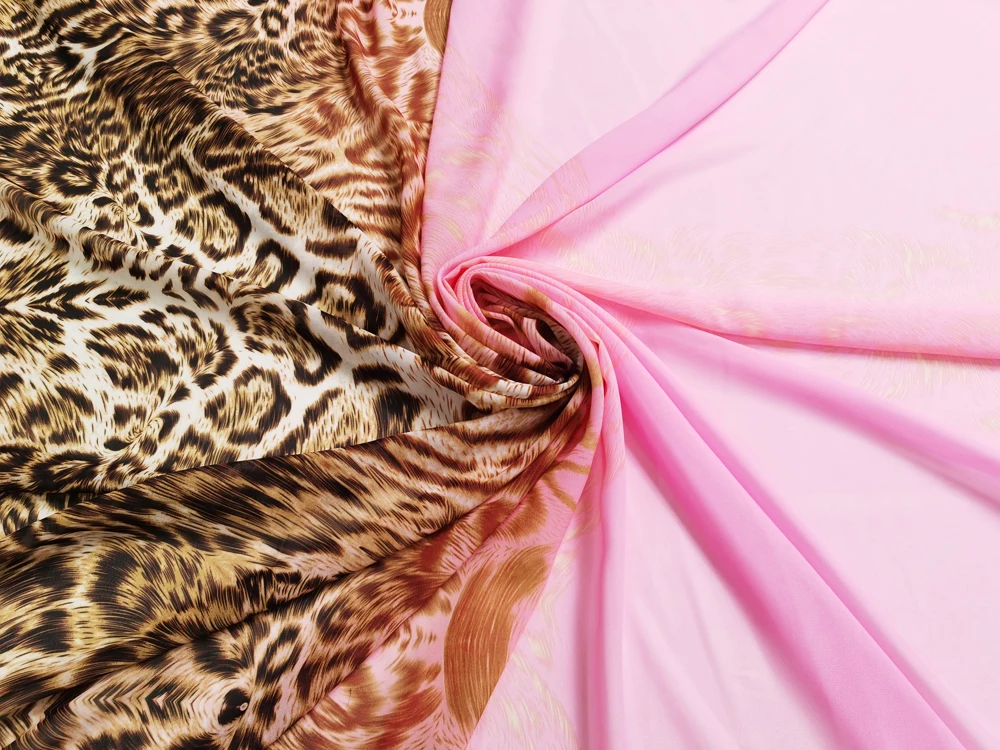 Drucken Sie Chiffon 58'' breit nach Meter digital rosa Leoparden-Chiffon-Stoff für Kleider – Detail 4