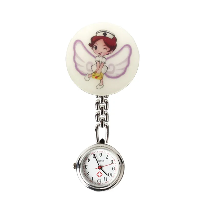 Cute Pocket Watch Super Cute Cartoon Nurse Stethoscope Angel Pattern Brooch Quartz Movement Ladies Gift