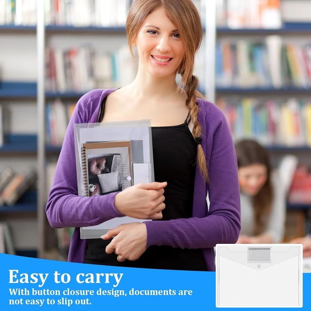 A95Q-File Folders With Snap Button Closure- 50 Pcs Plastic Envelopes Document Organizer For Letter A4 Size In Home Office