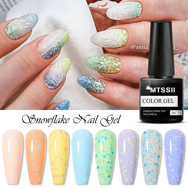 7 ml Schneeflocken-Gel-Nagellack, UV-LED, semi-permanent, milchig, weiß, rosa, Glitzer, Schnee-Pailletten, Gel-Nägel, Kunst-Design, Lack, Maniküre – Detail 5