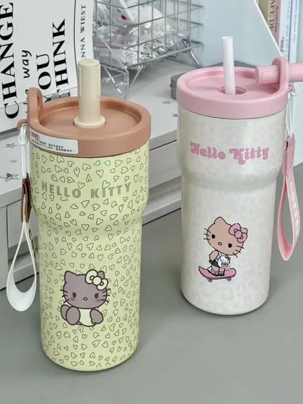 

Новый термос Hellokitty, пара мультфильмов Sanrio, соломенная чашка Sus304, милый аниме, портативный, моя мелодия, домашний офис, детская автомобильная чашка