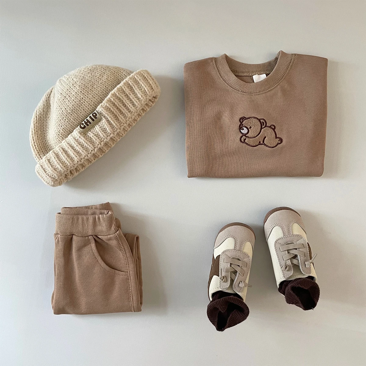 2PCS Autumn Newborn Baby Clothes Boys Girls Long Sleeve Pullover+Pants Little Bear Embroidery Sweatshirt Casual Set Infant Suit