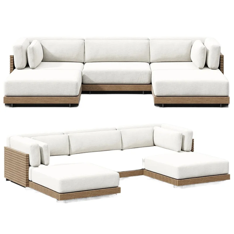 

Hotel Modern Sofa Set Garden Teak Outdoor Furniture Aluminum Wood Terrace Outdoor Sofa Combination Teak Luxury Garden Sofa Set