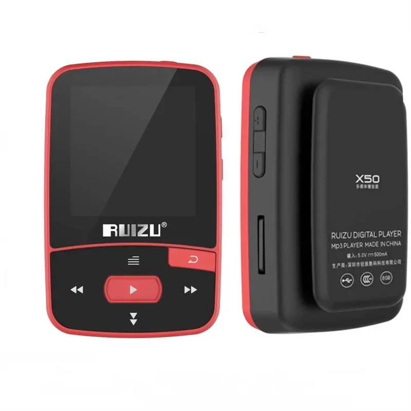 مشغل MP3 رياضي بلوتوث RUIZU X50 بمشبك 8 جيجابايت صغير مع دعم الشاشة FM والتسجيل والكتاب الإلكتروني والساعة وعداد الخطى سوني mp3 وكمان