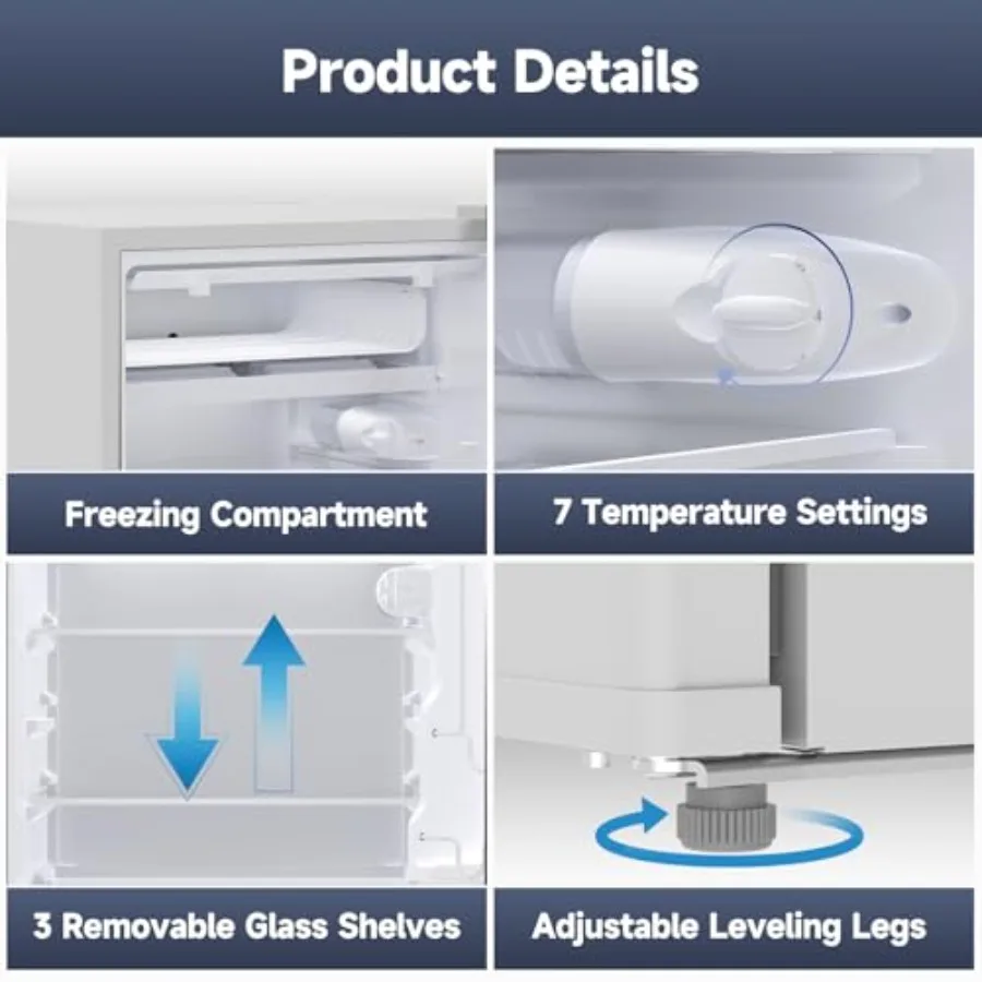 4.3 Cu.Ft Mini Fridge with Freezer Compact Single Door Mini Refrigerator with 7-Setting Temperature Control Removable Shelves C