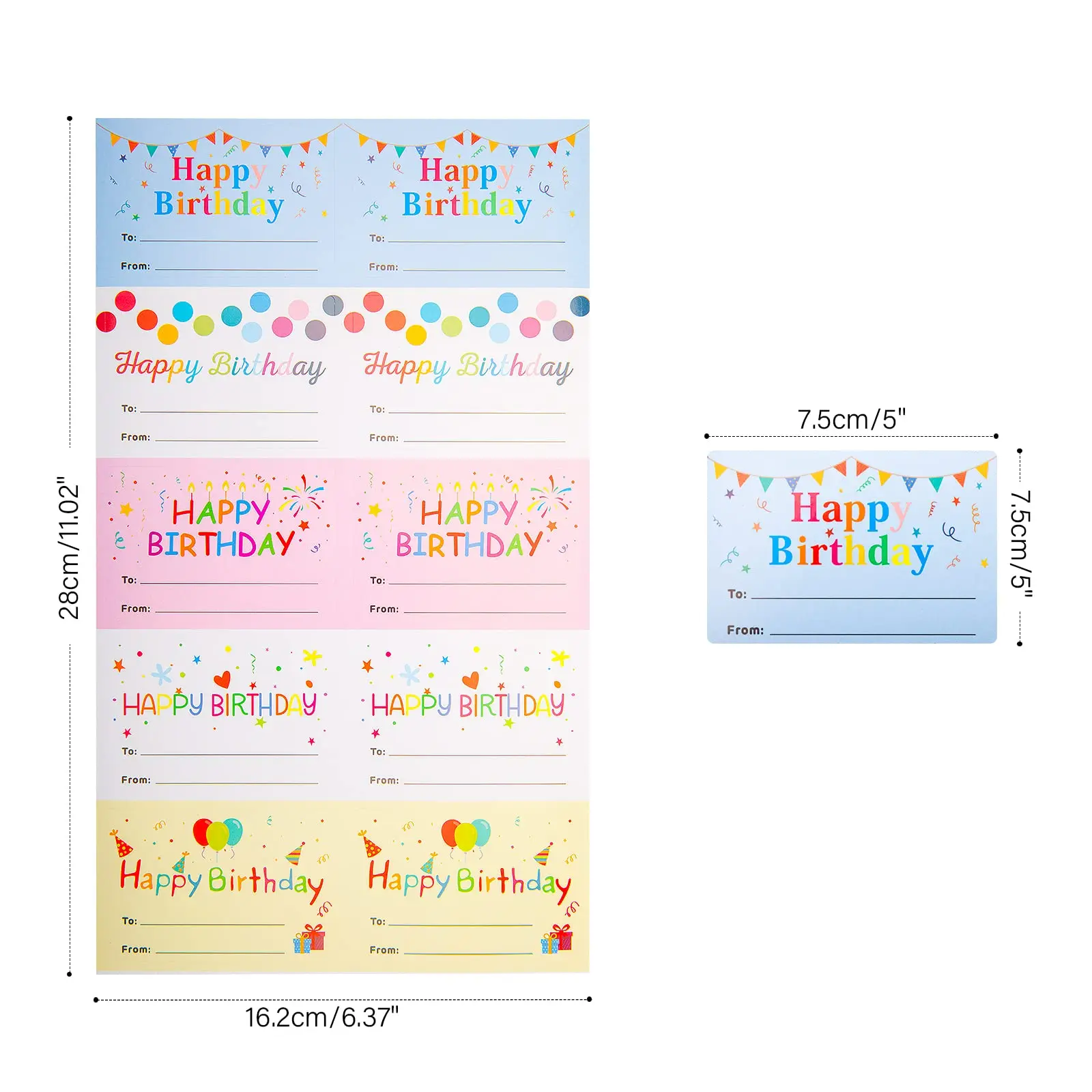 100 Pieces of Happy Birthday Gift Tags, Birthday Gift Stickers, Happy Birthday Stickers, Name Gift Tags, 5 Birthday Rectangle St